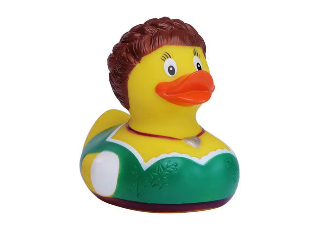 Schnabels Quietsche-Ente Dirndl-Trägerin in Bunt - Traditionelles Bayern-Spielzeug TK Gruppe® Grosshandel 