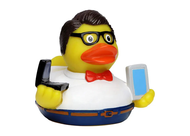 Schnabels Quietsche-Ente Nerd in Bunt - Intellektuelles Badespielzeug TK Gruppe® Grosshandel 