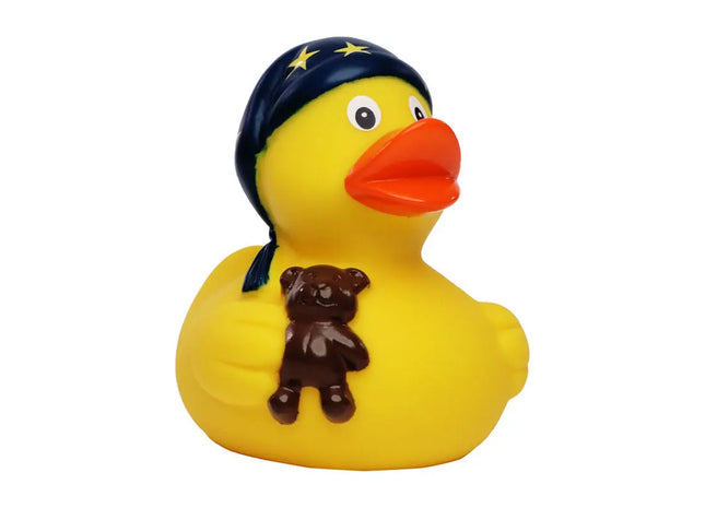 Schnabels Quietsche-Ente Schlafmütze in Bunt - Entspannendes Schlafzeit-Spielzeug TK Gruppe® Grosshandel 