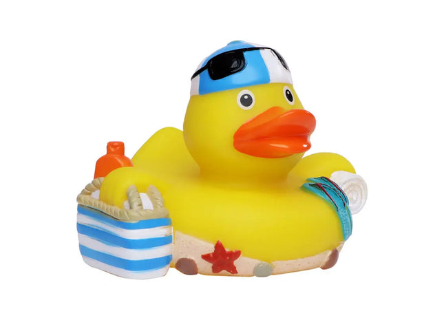 Schnabels Quietsche-Ente Strandurlauber in Bunt - Sommerliches Badespielzeug TK Gruppe® Grosshandel 