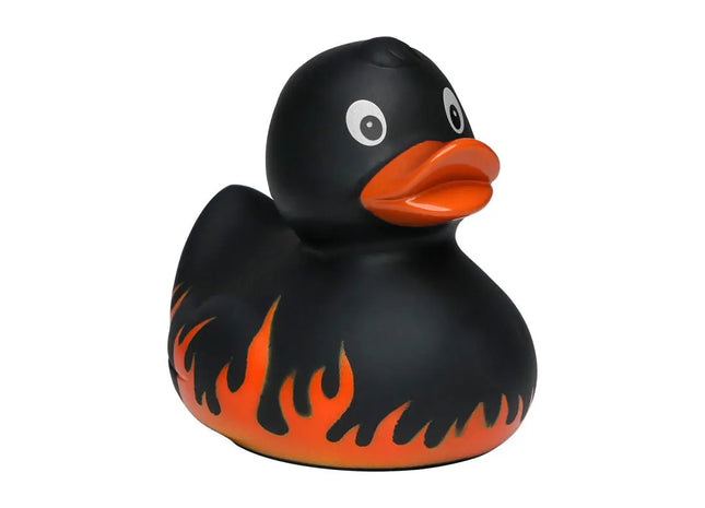 Schnabels Quietsche-Ente mit Flammenmuster in Schwarz - Feuriges Badespielzeug TK Gruppe® Grosshandel 