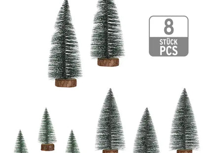Schneebedeckte Mini-Tannenbäume mit Holzsockel, 8er Set, Ca. 10-20cm Hoch TK Gruppe® Grosshandel 