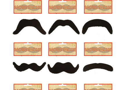 Schnurbart-Set, 12 verschiedene Stile, Verkleidungszubehör für Kostümpartys TK Gruppe® Grosshandel 