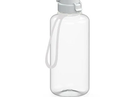 School Trinkflasche 1L mit Riemen, Klar & Weiß TK Gruppe® Grosshandel 