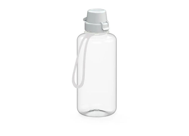 School Trinkflasche 1L mit Riemen, Klar & Weiß TK Gruppe® Grosshandel 
