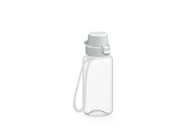School Trinkflasche 400ml mit Riemen, Klar-Weiß TK Gruppe® Grosshandel 