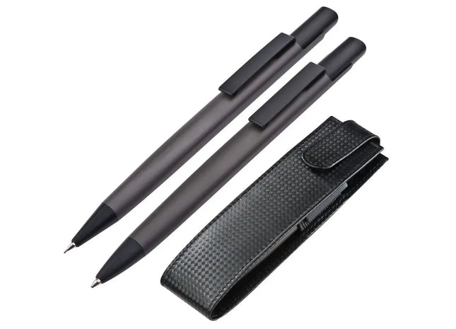 Schreibset mit Kugelschreiber und Bleistift im Etui - Anthrazit - Praktisches Set für stilvolles Schreiben TK Gruppe® Grosshandel 