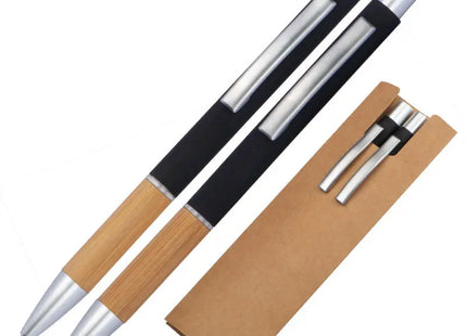 Schreibset mit Kugelschreiber und Bleistift, Bambusgriff - Schwarz TK Gruppe® Grosshandel 