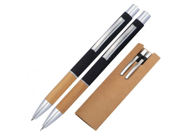 Schreibset mit Kugelschreiber und Bleistift, Bambusgriff - Schwarz TK Gruppe® Grosshandel 