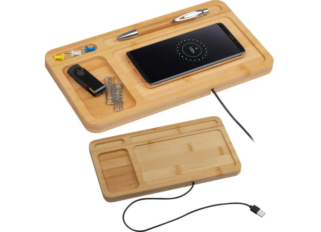 Schreibtisch-Organizer in Beige mit Eingebautem Kabellosen Ladegerät TK Gruppe® Grosshandel 