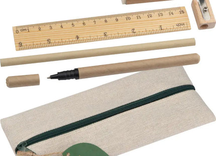 Schreibwaren-Kit Beige: Lineal, Radierer, Spitzer, Bleistift & Rollerball TK Gruppe® Grosshandel 