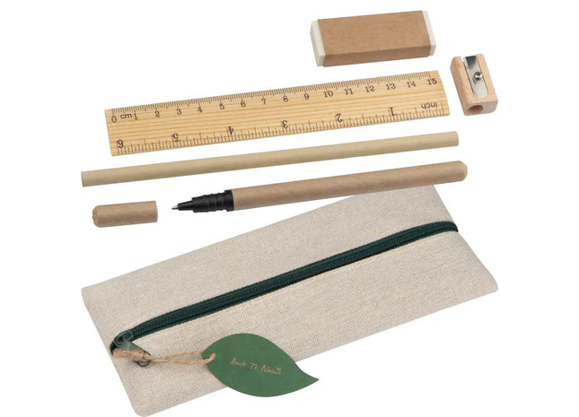 Schreibwaren-Kit Beige: Lineal, Radierer, Spitzer, Bleistift & Rollerball TK Gruppe® Grosshandel 