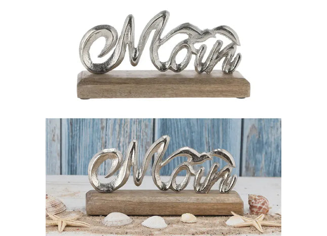 Schriftzug 'Moin' mit Möwe auf Standfuß, Silber, Breite ca. 23 cm – Elegante Küstendeko TK Gruppe® Grosshandel 