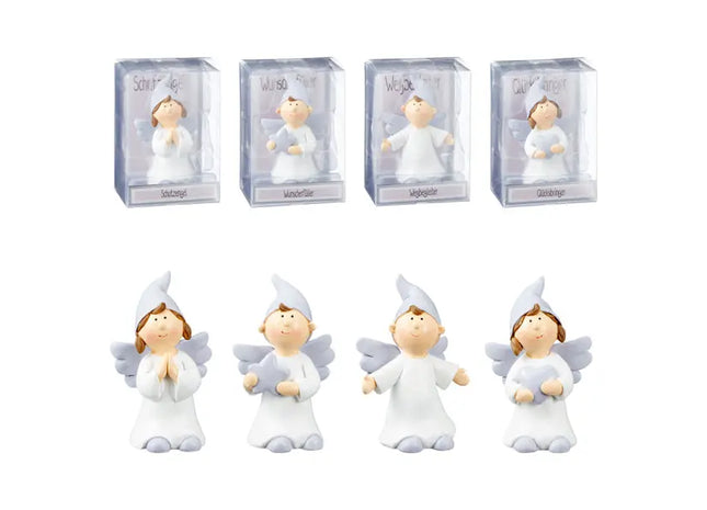 Schutzengel Figuren, 4 Stück, ca. 8cm Hoch - Schützend, Handgefertigt, Dekorative Engel TK Gruppe® Grosshandel 