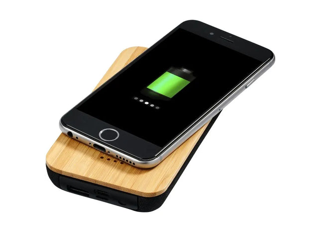 Future 6000mAh Kabellose Powerbank aus Bambus/Stoff - Natur/Schwarz TK Gruppe® Grosshandel 