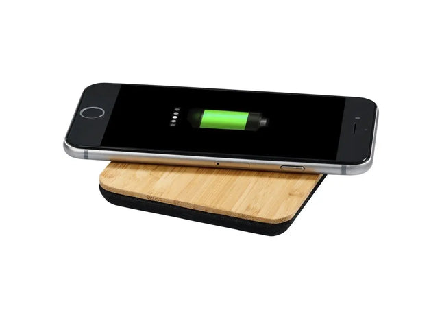 Leaf 5W Kabellose Ladestation aus Bambus und Stoff - Natur/Schwarz TK Gruppe® Grosshandel 