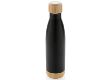 Schwarz Vakuum Edelstahlflasche mit Bambus, 500ml umweltfreundlich TK Gruppe® Grosshandel 