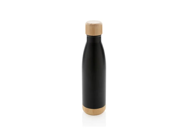 Schwarz Vakuum Edelstahlflasche mit Bambus, 500ml umweltfreundlich TK Gruppe® Grosshandel 