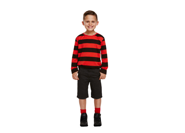 Kinder gestreiftes Top Rot/Schwarz, Groß, 10-12 Jahre TK Gruppe® Grosshandel 