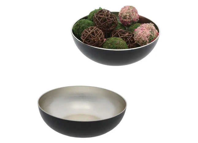 Stilvolle Runde Schale, Champagner/Schwarz, Größe L, ca. 30cm Durchmesser - Dekoratives Wohnaccessoire TK Gruppe® Grosshandel 