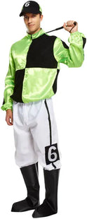 Jockey-Kostüm für Erwachsene in Grün/Schwarz, Pferdelopen-Outfit TK Gruppe® Grosshandel 