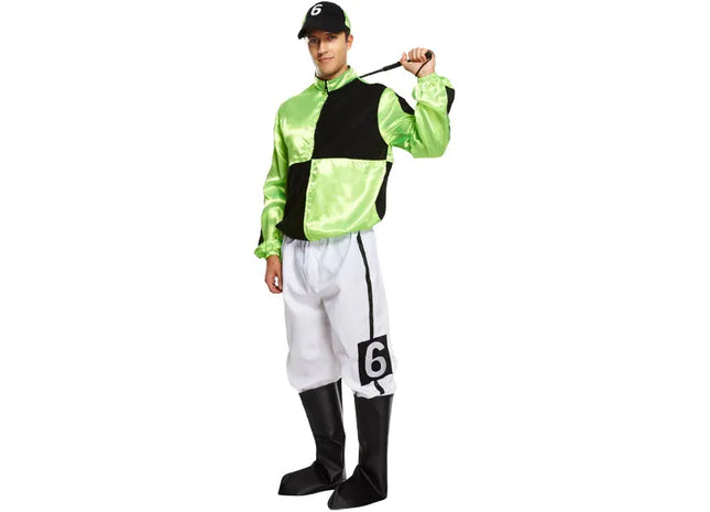 Jockey-Kostüm für Erwachsene in Grün/Schwarz, Pferdelopen-Outfit TK Gruppe® Grosshandel 