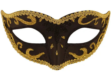 Schwarze Augenmaske mit goldenem Rand, elegantes Accessoire für Maskenbälle und Partys TK Gruppe® Grosshandel 