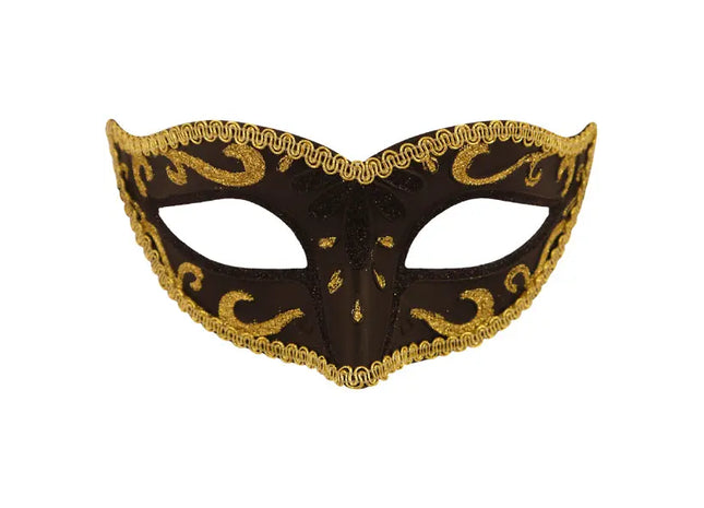 Schwarze Augenmaske mit goldenem Rand, elegantes Accessoire für Maskenbälle und Partys TK Gruppe® Grosshandel 