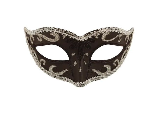 Schwarze Augenmaske mit silbernem Rand, elegantes Anziehaccessoire TK Gruppe® Grosshandel 