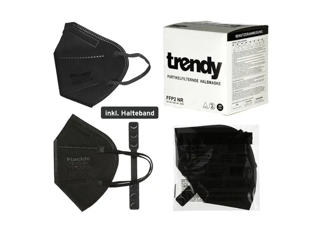 Schwarze FFP2 NR Schutzmaske von Trendy – Hohe Sicherheit, 10er Pack TK Gruppe® Grosshandel 