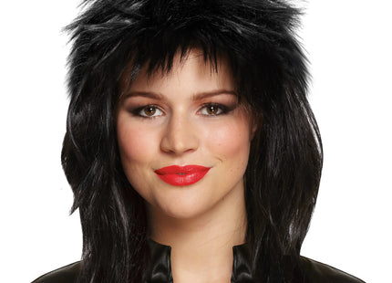Schwarze Glam Rock Perücke, Voluminös & Stylisch, 140G – Ideal für Partys & Karneval TK Gruppe® Grosshandel 