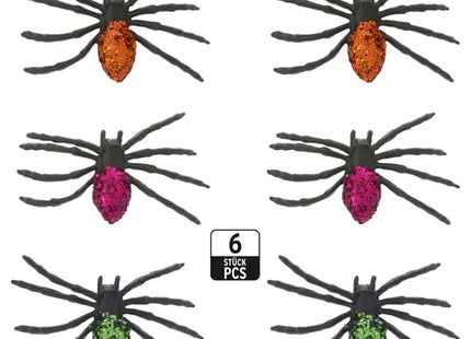 Schwarze Glitzer-Spinnen, 6er Set, Halloween-Deko, 7x5 cm TK Gruppe® Grosshandel 