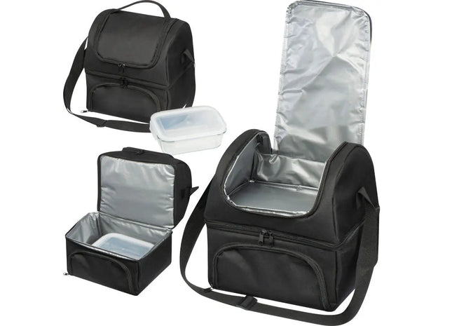 Schwarze Kühltasche mit Foodcontainer – Stilvoll, praktisch, vielseitig, kühlend TK Gruppe® Grosshandel 