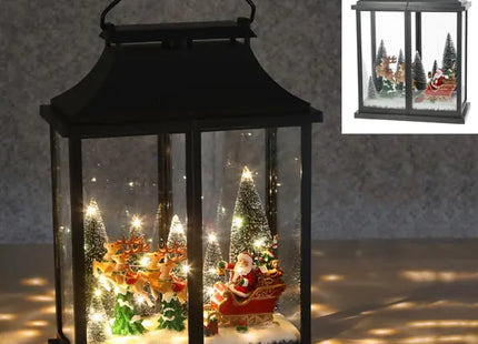 Schwarze LED-Laterne mit Santa und Rentierschlitten, 40 cm hoch TK Gruppe® Grosshandel 