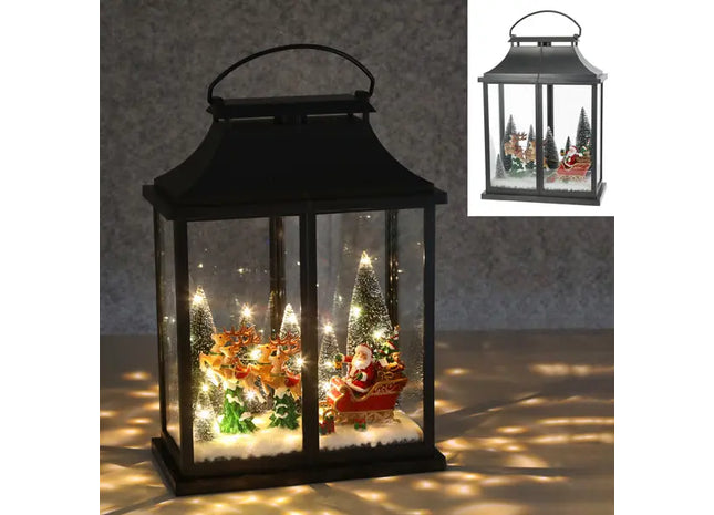 Schwarze LED-Laterne mit Santa und Rentierschlitten, 40 cm hoch TK Gruppe® Grosshandel 
