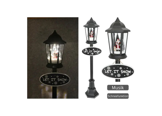 Schwarze LED-Schneelaterne Santa, ca. 135 cm Höhe TK Gruppe® Grosshandel 