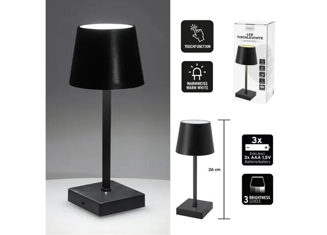 Schwarze LED Schreibtischlampe, batteriebetrieben, 26cm, Flexibel & Modern TK Gruppe® Grosshandel 