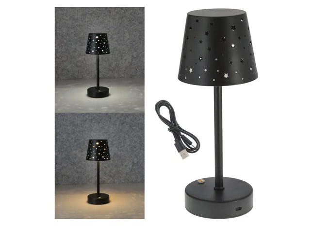 Schwarze LED-Tischlampe mit Sternen, USB-betrieben, 28 cm Höhe - Moderne Beleuchtung TK Gruppe® Grosshandel 
