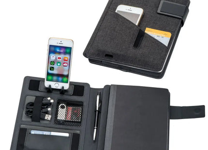 Schwarze Powerbank-Mappe Leno – Elegante Energiequelle für Unterwegs TK Gruppe® Grosshandel 