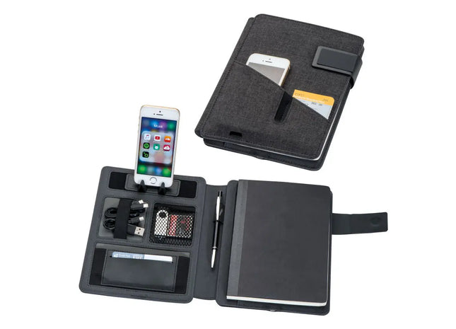 Schwarze Powerbank-Mappe Leno – Elegante Energiequelle für Unterwegs TK Gruppe® Grosshandel 