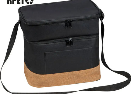 Schwarze RPET Cooler Bag mit Zusatzfach und Korkboden: Stilvoll, Praktisch, Umweltfreundlich TK Gruppe® Grosshandel 
