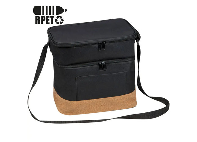 Schwarze RPET-Kühltasche mit Extrafach und Korkboden – Funktional TK Gruppe® Grosshandel 