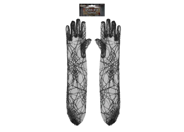 Schwarze Spinnennetz-Hände zum Radieren, 53 cm – Halloween-Kostümzubehör TK Gruppe® Grosshandel 