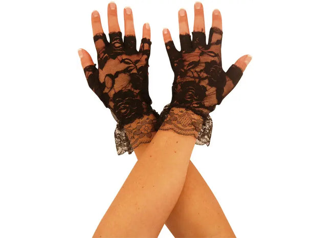 Schwarze Spitzenhandschuhe ohne Finger für Erwachsene, elegant und trendig TK Gruppe® Grosshandel 