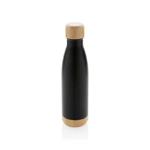 Schwarze Vakuum-Edelstahlflasche mit Bambusdeckel 500ml TK Gruppe® Grosshandel 