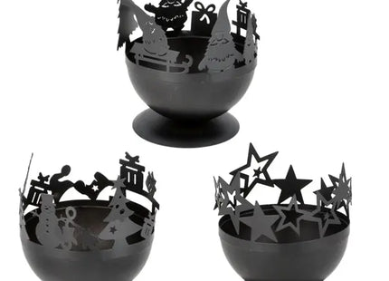Schwarze Weihnachts-Kerzenhalter, 3er-Set, Durchmesser ca. 9cm - Elegante Tischdeko TK Gruppe® Grosshandel 