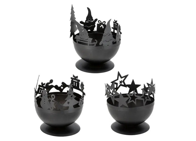 Schwarze Weihnachts-Kerzenhalter, 3er-Set, Durchmesser ca. 9cm - Elegante Tischdeko TK Gruppe® Grosshandel 