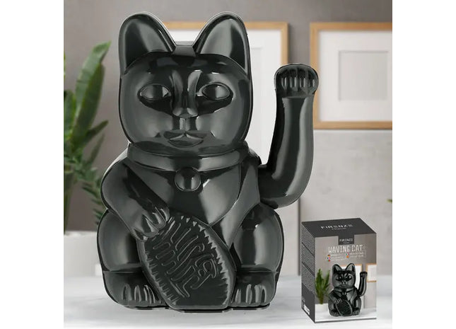 Schwarze Winkekatze, ca. 21cm – Symbol für Glück und Wohlstand TK Gruppe® Grosshandel 