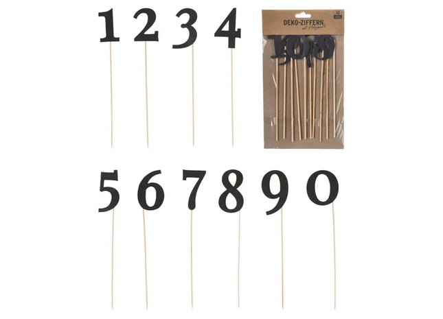 Schwarze Zahlen auf Holzspießen, Set mit 10 Stück, 25cm Höhe TK Gruppe® Grosshandel 