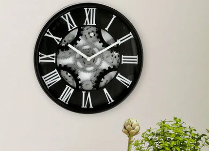 Schwarze Zahnrad-Wanduhr, 30cm Durchmesser – Moderner Industrie-Zeitmesser TK Gruppe® Grosshandel 
